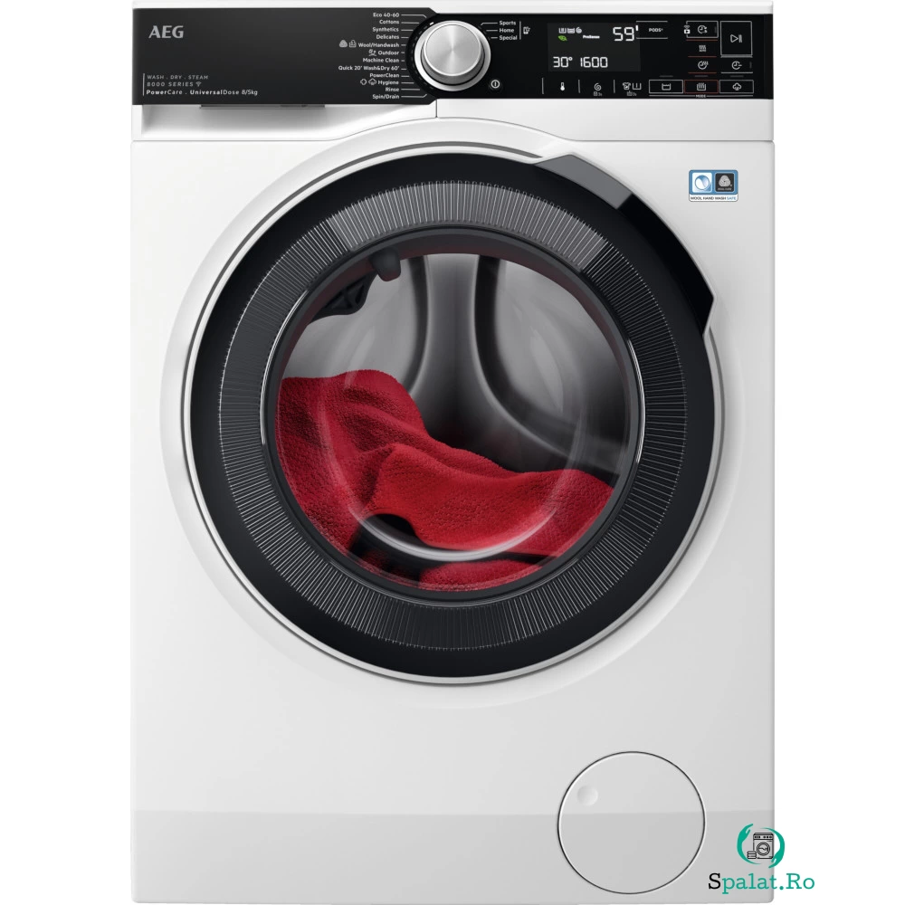 Masina de spalat cu uscator AEG LWR85865O, 8 kg / 5 kg, 1600 RPM, PowerClean, WiFi, Clasa D, Alb/Negru