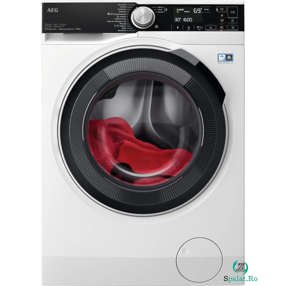 Masina de spalat cu uscator AEG LWR75965O, 9 kg / 6 kg, 1550 RPM, Preciseload, WiFi, Clasa D, Alb/Negru