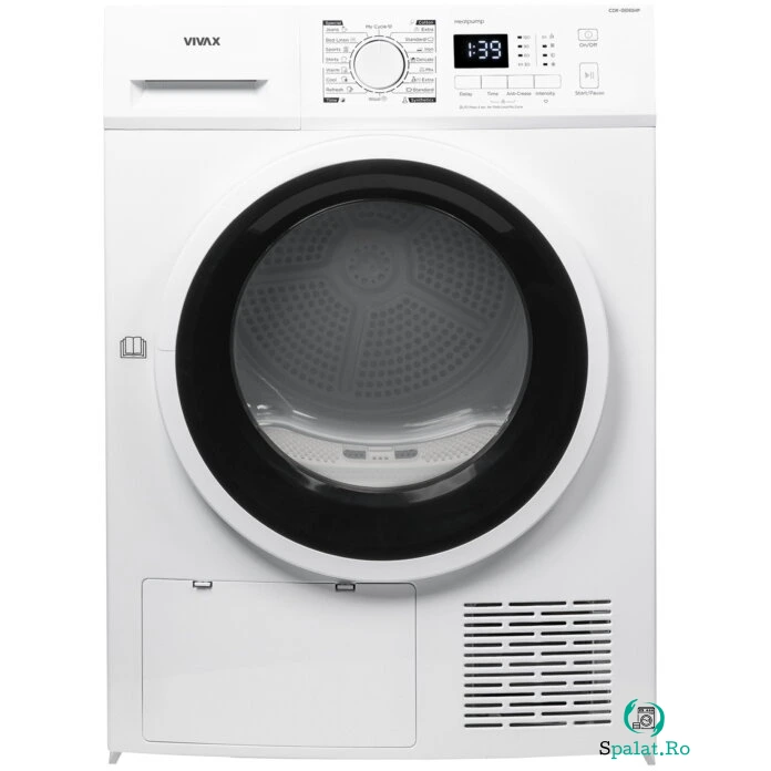 VIVAX Uscator de rufe VIVAX CDR-0816SHP, Pompa de caldura, 8 kg, Clasa A++, Display LED, Start intarziat, Anti-sifonare, Uscare ajustabila, 16 programe, Alb