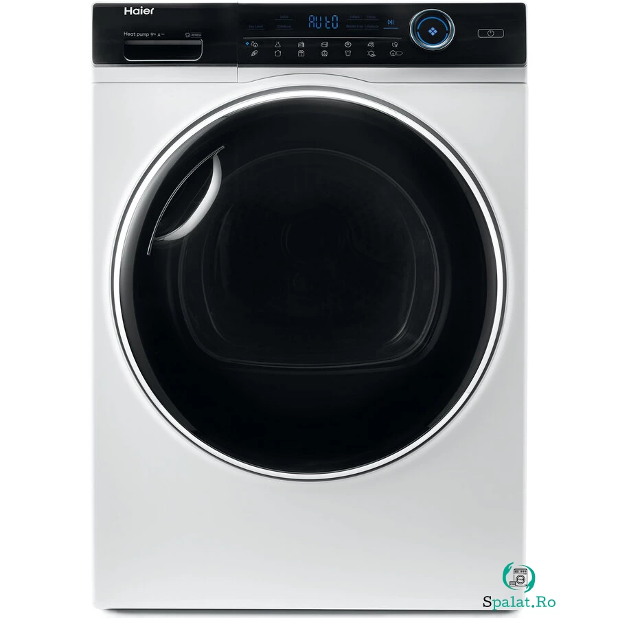 HAIER Uscator de rufe Haier HD90-A3979-S, Pompa de caldura, 9 kg, Clasa A+++, Motor Inverter, Dry Sensor, iRefresh, iTime, Full Time Reverse, Pillow Drum, Drum light, Alb