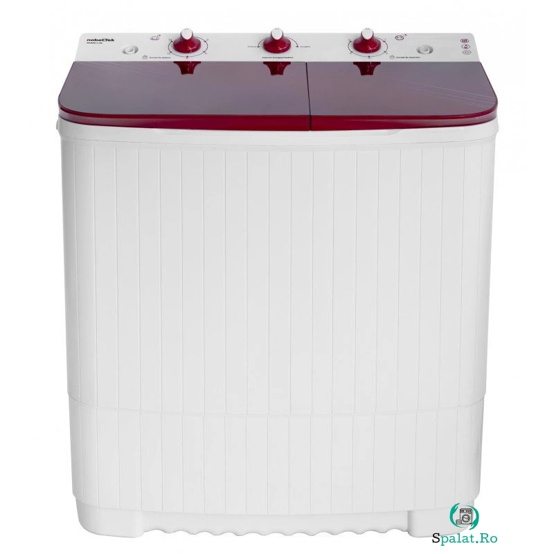 NobeLTek Masina de spalat rufe semiautomata NobelTek NSWM 5.3B, 220 V, Capaciate de spalare 5 kg, Capacitate de stoarcere 2.5 kg, Alb/Rosu