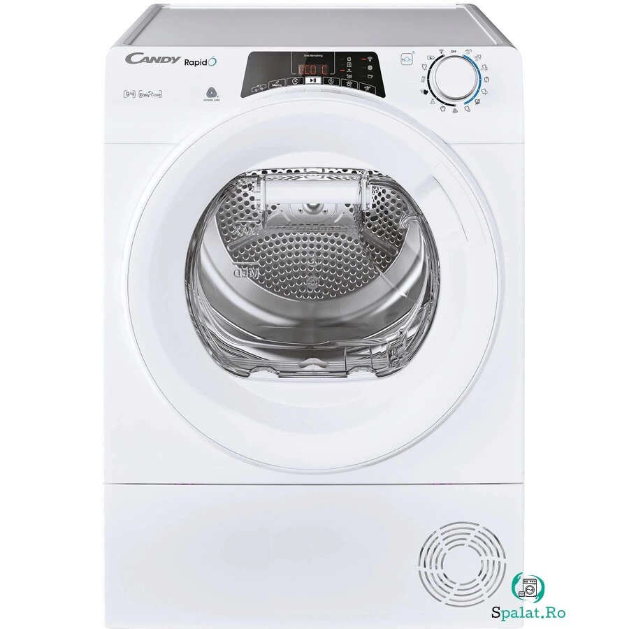 CANDY Uscator de rufe Candy Rapido ROE H9A2TE-S, Pompa de caldura, 9 kg, Clasa A++, WiFi, Easy case, Senzor uscare, Antisifonare, Alb