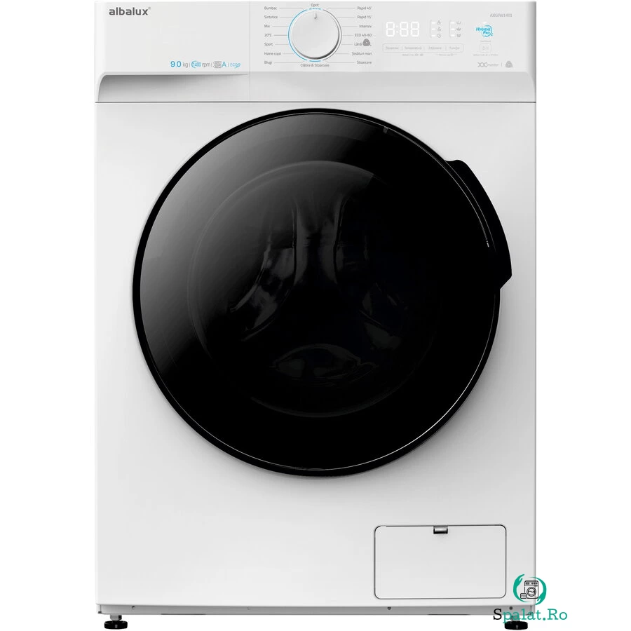 Albalux Masina de spalat rufe Albalux AXGIW1491, 9 kg, Clasa energetica A, 16 Programe, 1400 rotatii, Blocare acces copii, Adaugare rufe in timpul spalarii, Alb