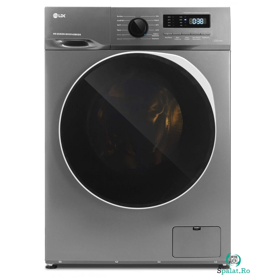 Masina de Spalat Rufe Frontala QUEEN INV814SBKDS Inverter 8KG 1400RPM Steam Clasa A Argintiu
