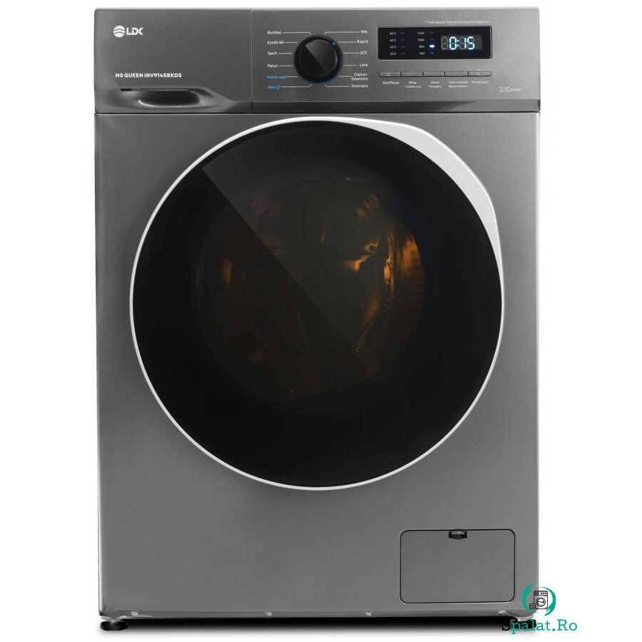 Masina De Spalat Rufe Queen INV914SBKDS Clasa A Capacitate 9Kg 1400Rpm Steam Amanare Pornire DrumClean Motor Inverter Argintiu