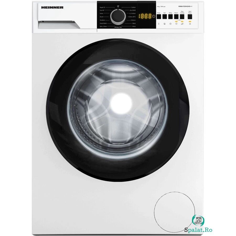 HEINNER Masina de spalat rufe Heinner HWM-VT2814CHD+++, 8 kg, 1400 rpm, Clasa D, Display digital, Blocare acces copii, Alb