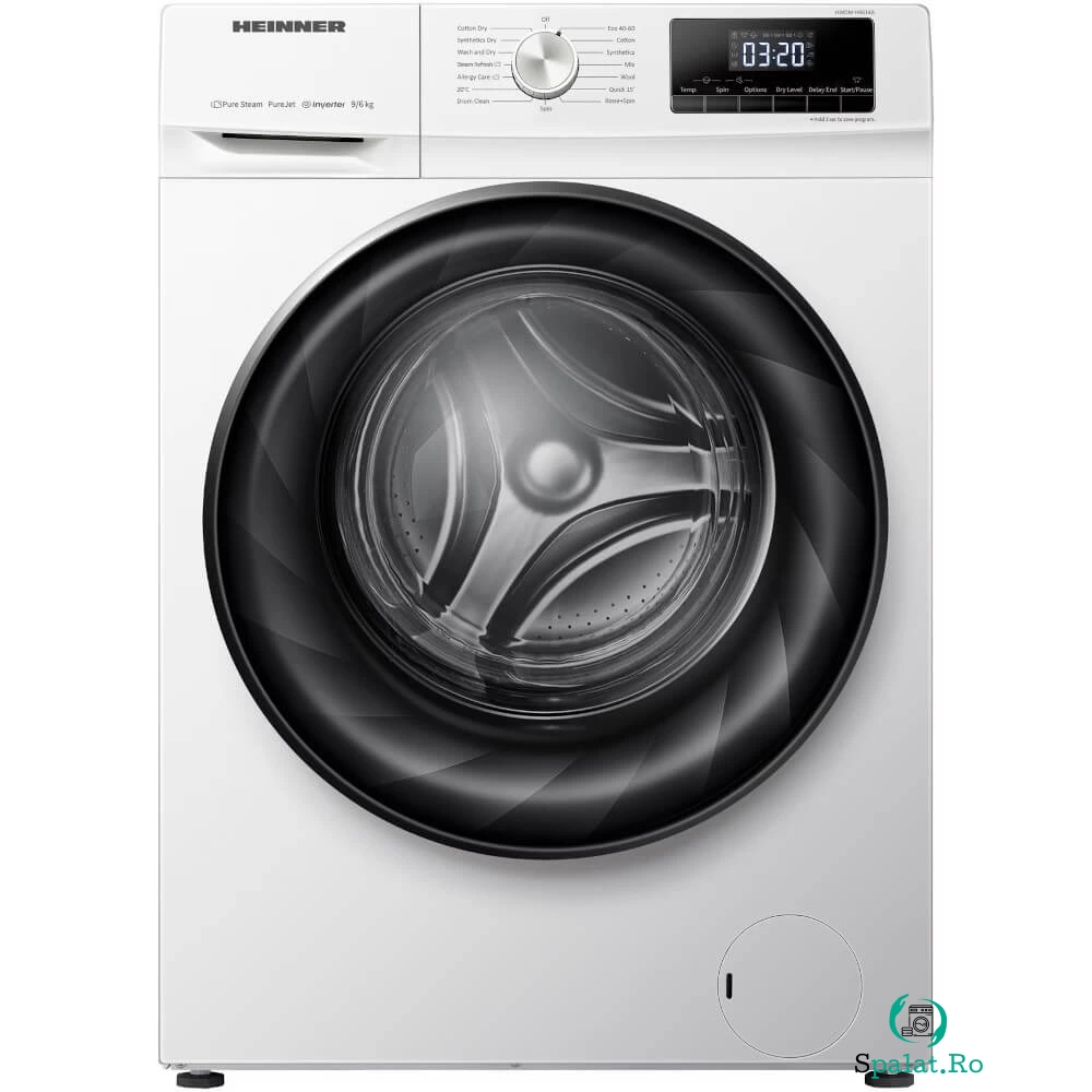 Masina de spalat rufe cu uscator Heinner HWDM-H9614A, Spalare 9 kg, Uscare 6 kg, 1400 rpm, Clasa A, Motor Inverter, Display digital, Alb la 2,999.99 lei ron