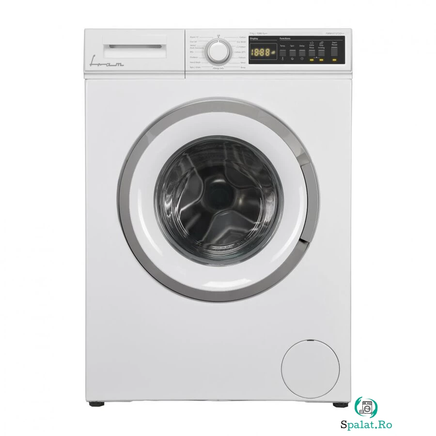 Fram Masina de spalat rufe Fram FWM-V712T2D++, 7 kg, 1200 rpm, Clasa D, Display LED, Start intarziat, Anti-sifonare, Eco-Logic, Alb